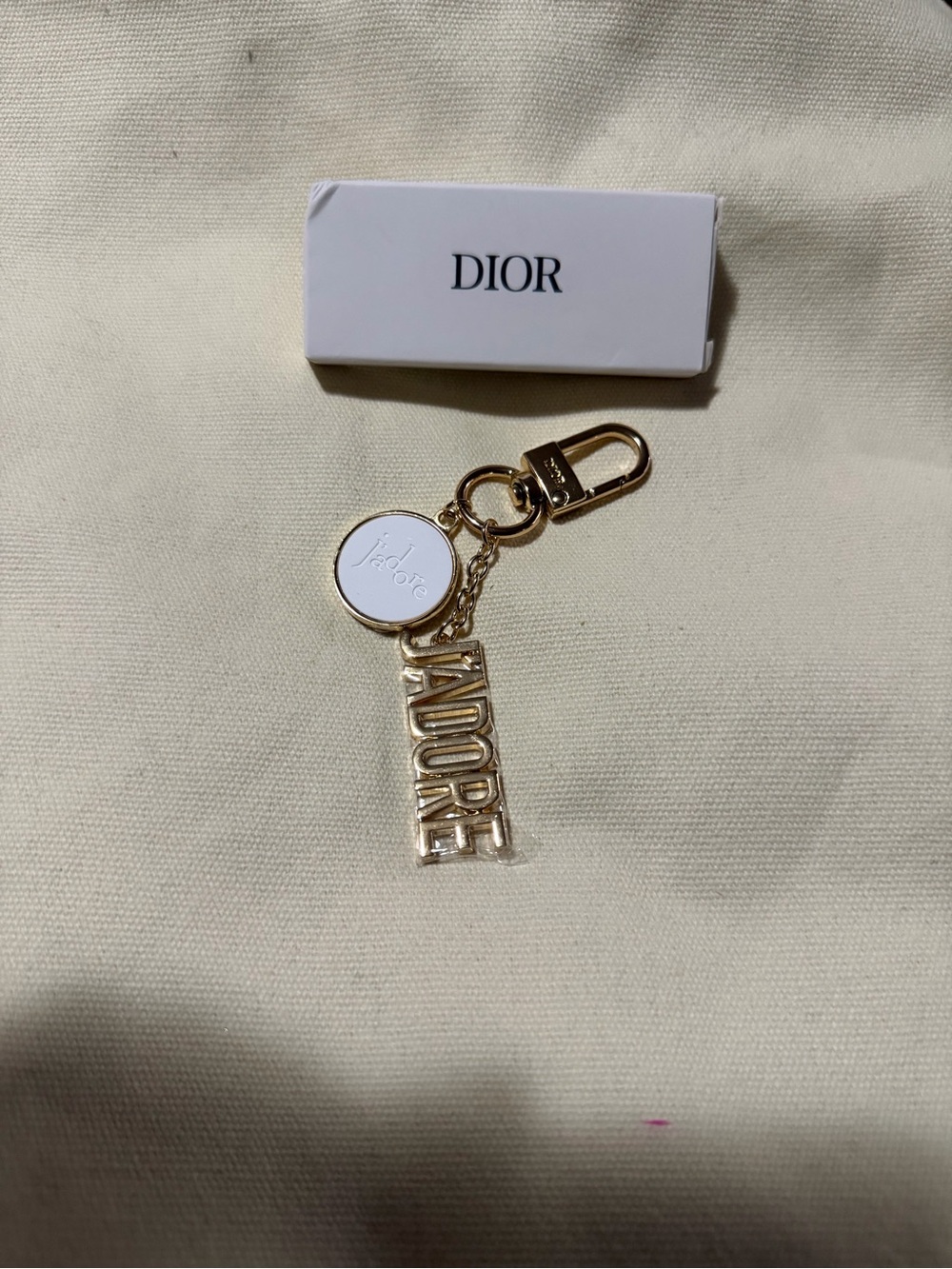 Dior Gold and White J'ADORE Letter Charm Key Holder